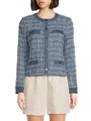 Saks Fifth Avenue Women's Mixed-media Round Neck Jacket In Blue