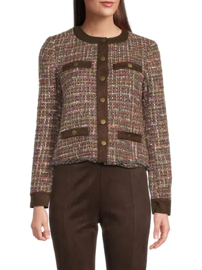 Saks Fifth Avenue Women's Mixed-media Round Neck Jacket In Multi