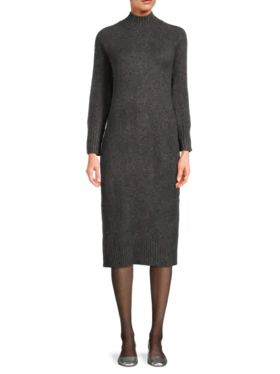 Saks Fifth Avenue Women's Mockneck Side Slit Midi Dress In Black Heather