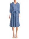 Saks Fifth Avenue Women's Notch Collar Belted Midi Dress In Medium Indigo