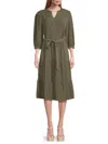 Saks Fifth Avenue Women's Notch Collar Belted Midi Dress In Olive