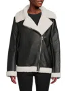 Saks Fifth Avenue Women's Oversized Faux Shearling Faux Leather Biker Jacket In Black White