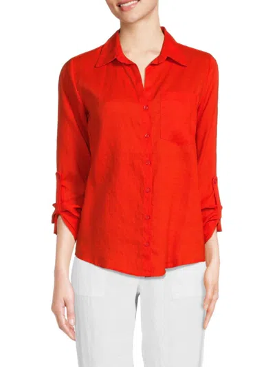 Saks Fifth Avenue Women's 100% Linen Patch Pocket Shirt In Tangerine