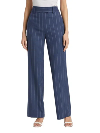 Saks Fifth Avenue Women's Pinstripe Cotton-linen Pants In Blue