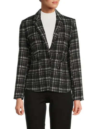 Saks Fifth Avenue Women's Plaid Double-breasted Blazer In Black