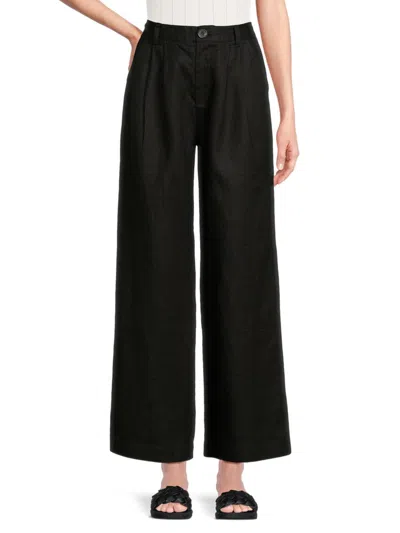 Saks Fifth Avenue Women's Wide Leg 100% Linen Pants In Black