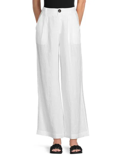Saks Fifth Avenue Women's Pleated 100% Linen Wide Leg Pants In White