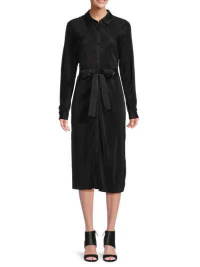 Saks Fifth Avenue Women's Plisse Belted Midi Shirtdress In Black
