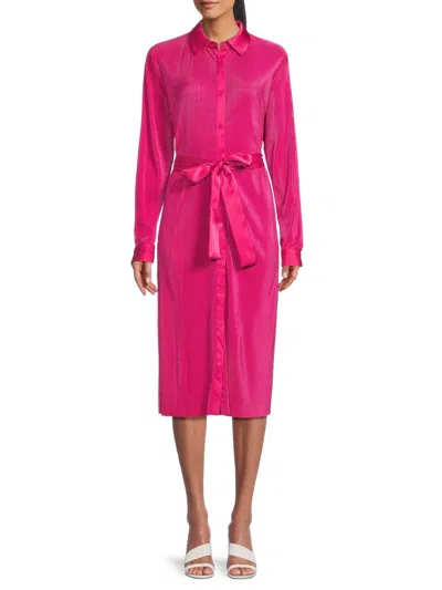 Saks Fifth Avenue Women's Plisse Belted Midi Shirtdress In Raspberry