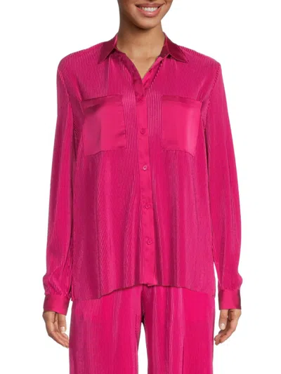 Saks Fifth Avenue Women's Plisse Satin Button Down Shirt In Raspberry