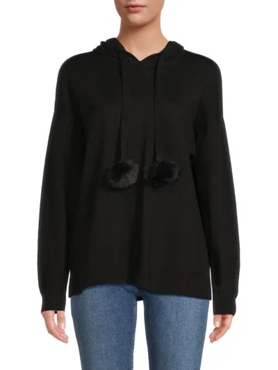 Saks Fifth Avenue Women's Pom Pom Drop Shoulder Hoodie In Black