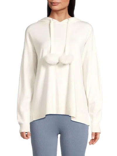 Saks Fifth Avenue Women's Pom Pom Drop Shoulder Hoodie In Frost White