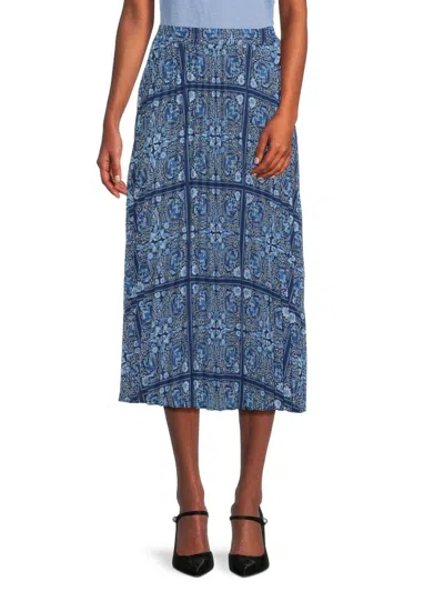 Saks Fifth Avenue Women's Print Plissé Midi Skirt In Azure Blue