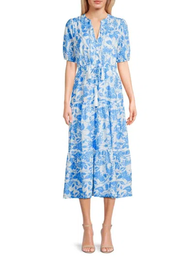 Saks Fifth Avenue Women's Print Tiered Midi Dress In Azure Blue