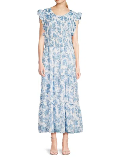 Saks Fifth Avenue Women's Print Tiered Midi Dress In Blue White