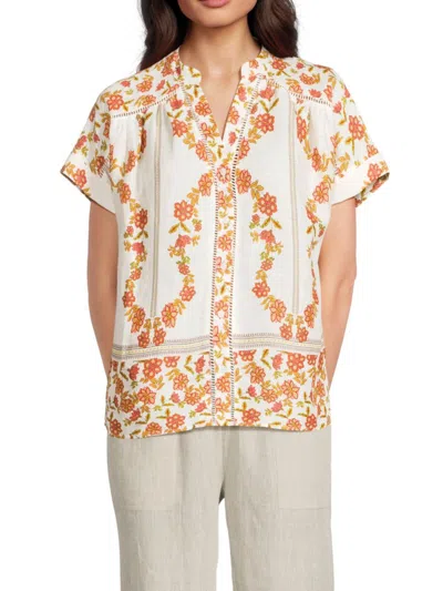 Saks Fifth Avenue Women's Printed 100% Linen Top