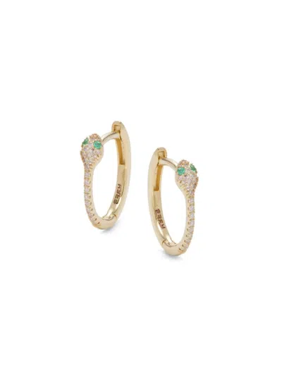 Saks Fifth Avenue Women's Private Label 14k Yellow Gold, 0.09 Tcw Diamond & 0.02 Tcw Emerald Snake Huggie Earrings