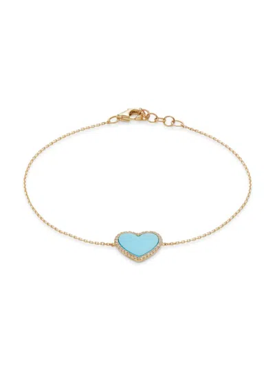 Saks Fifth Avenue Women's Private Label 14k Yellow Gold, 0.10 Tcw Diamond & 0.74 Tcw Reconstituted Turquoise Bracelet