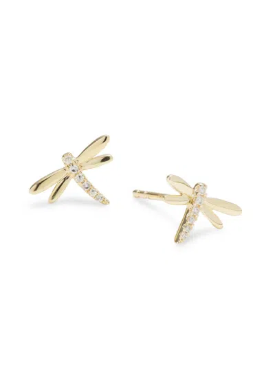 Saks Fifth Avenue Women's Private Label Diamond Dragonfly Stud Earrings 14k Yellow Gold