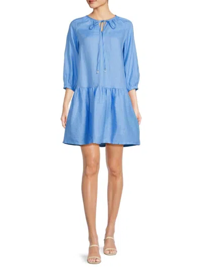 Saks Fifth Avenue Women's 100% Linen Puff-sleeve Minidress In Blue Skies