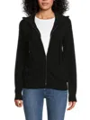 Saks Fifth Avenue Women's Rib-knit 100% Cashmere Zip-up Hoodie In Black