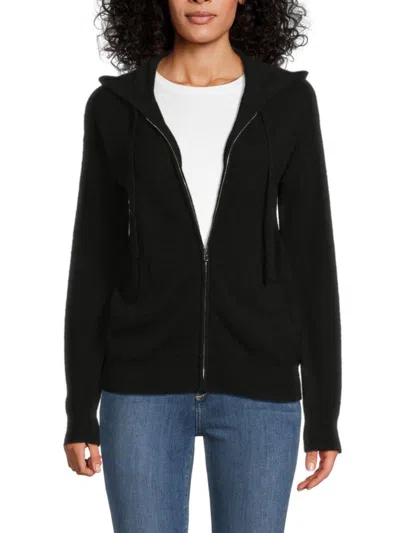 Saks Fifth Avenue Women's Rib-knit 100% Cashmere Zip-up Hoodie In Black