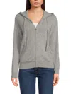 Saks Fifth Avenue Women's Rib-knit 100% Cashmere Zip-up Hoodie In Gray