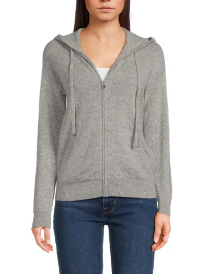 Saks Fifth Avenue Women's Rib-knit 100% Cashmere Zip-up Hoodie In Gray