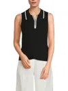 Saks Fifth Avenue Women's Rib-knit Collared Sweater Vest In Black Frost White