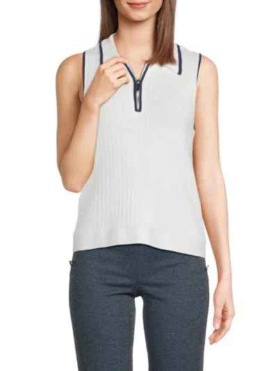 Saks Fifth Avenue Women's Rib-knit Collared Sweater Vest In Frost White Navy