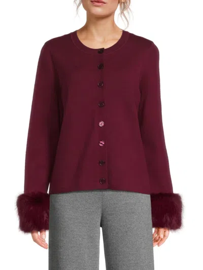 Saks Fifth Avenue Women's Rib-knit Faux Fur Cardigan In Burgundy