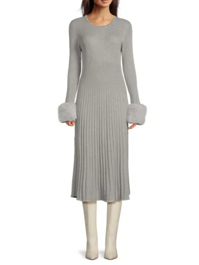 Saks Fifth Avenue Women's Rib-knit Faux Fur Trim A-line Midi-dress