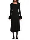 Saks Fifth Avenue Women's Rib-knit Faux Fur Trim A-line Midi-dress In Black