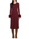 Saks Fifth Avenue Women's Rib-knit Faux Fur Trim A-line Midi-dress In Burgundy