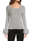 Saks Fifth Avenue Women's Rib-knit Faux Fur Trim Top In Gray