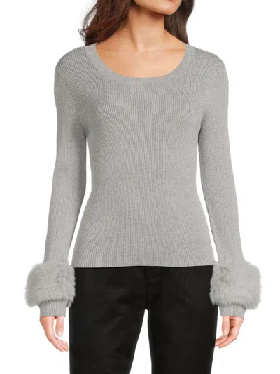 Saks Fifth Avenue Women's Rib-knit Faux Fur Trim Top In Gray