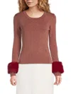 Saks Fifth Avenue Women's Rib-knit Faux Fur Trim Top In Burgundy