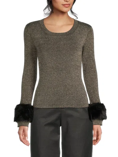 Saks Fifth Avenue Women's Rib-knit Faux Fur Trim Top In Gray