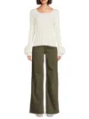 Saks Fifth Avenue Women's Rib-knit Faux Fur Trim Top In Sand