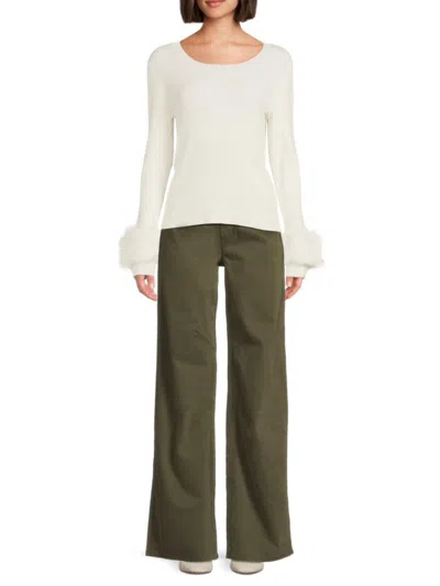 Saks Fifth Avenue Women's Rib-knit Faux Fur Trim Top In Sand
