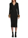 Saks Fifth Avenue Women's Ribbed Faux-fur Trim Midi-sweater Dress In Black