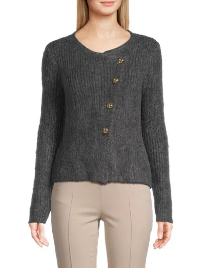 Saks Fifth Avenue Women's Ribbed Fuzzy-knit Sweater In Gray