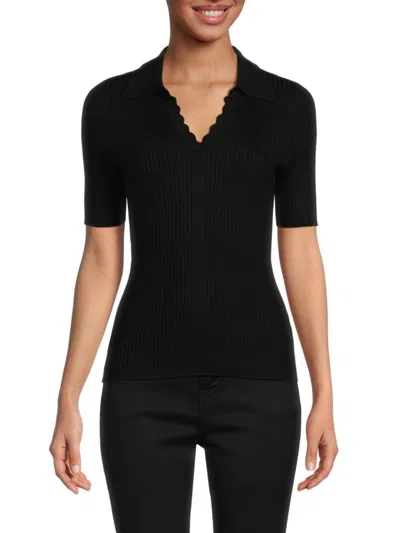 Saks Fifth Avenue Women's Ribbed Johnny Collar Sweater Top In Black