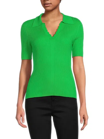 Saks Fifth Avenue Women's Ribbed Johnny Collar Sweater Top In Lime