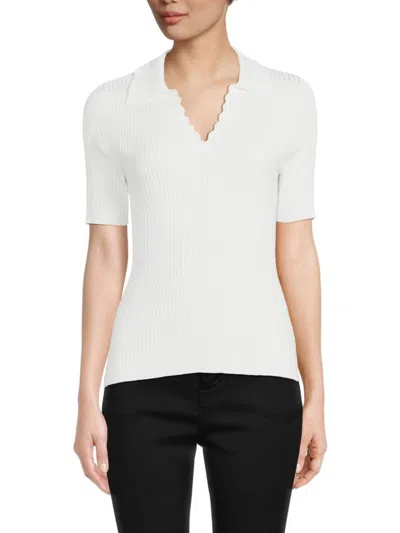 Saks Fifth Avenue Women's Ribbed Johnny Collar Sweater Top In White