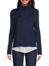 Saks Fifth Avenue Women's Ribbed Merino Wool Blend Turtleneck Sweater In Blue