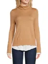 Saks Fifth Avenue Women's Ribbed Merino Wool Blend Turtleneck Sweater In New Camel