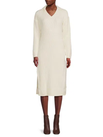 Saks Fifth Avenue Women's Ribbed Midi Sweater Dress In Ecru