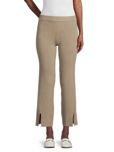 Saks Fifth Avenue Women's Ribbed Slit Flat Front Pants In Mushroom