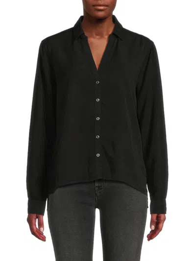 Saks Fifth Avenue Women's Roll Tab Chambray Button Down Shirt In Black